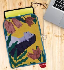BK Gift Woman Art Tasarımlı Taşınabilir Koruyucu Tablet Kılıfı & Organizer Çanta - Mavi-1