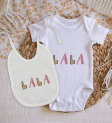 BK Kids Baba Tasarımlı Bebek Body Zıbın ve Mama Önlüğü Hediye Seti - Model 1