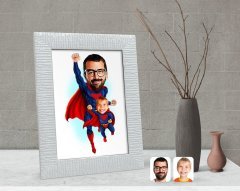Kişiye Özel Süper Baba ve Çocuk Karikatürlü Dekoratif Çerçeve-1