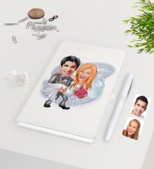 Kişiye Özel Sevgililer Günü Temalı Evleniyoruz Karikatürlü Beyaz Defter Kalem Seti-7