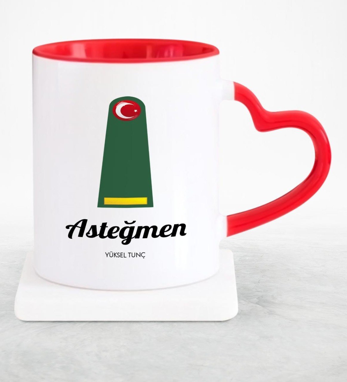 Kişiye Özel Mesleki Asteğmen Kırmızı Kalpli Kupa Bardak