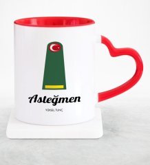Kişiye Özel Mesleki Asteğmen Kırmızı Kalpli Kupa Bardak