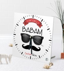 Kişiye Özel Yakışıklı Babam Masaüstü Kare Cam Saat-5