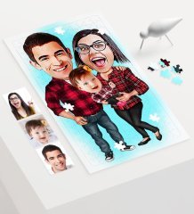 Kişiye Özel Aile Karikatür 240 Parça A3 Puzzle - 2