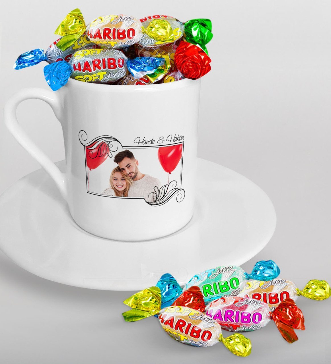 Kişiye Özel İsimli Fotoğraflı Türk Kahvesi Fincanı ve Haribo Şeker Hediye Seti-32