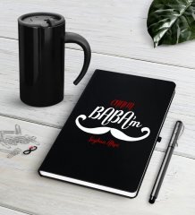 Kişiye Özel Canım Babam Siyah Defter Kalem Termos Mug Seti-8