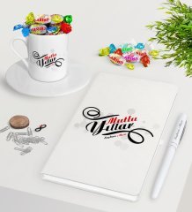 Kişiye Özel Yılbaşı Mutlu Yıllar Beyaz Defter Kalem Türk Kahvesi Fincanı ve Haribo Şeker Hediye Seti-6
