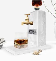 Custom Wooden Natural Whiskey Stand with Tap - Vintage White