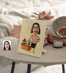 Kişiye Özel Kadın Öğretmen Karikatürlü Dekoratif Ahşap Çerçeve Model 5