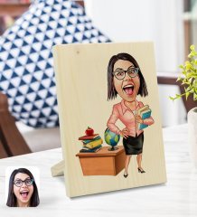 Kişiye Özel Kadın Öğretmen Karikatürlü Dekoratif Ahşap Çerçeve Model 5