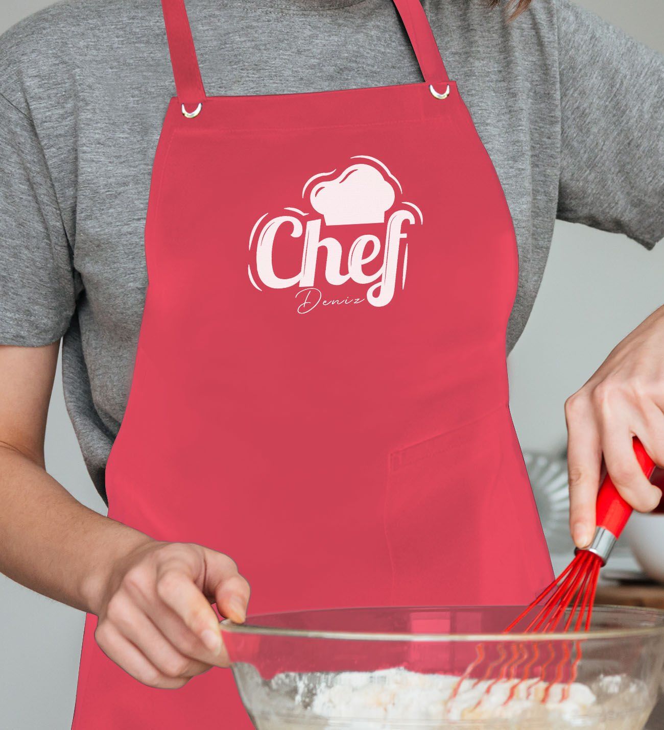 BK Gift Profesyonel Chef Tasarımlı Kırmızı Mutfak Önlüğü, Aşçı Önlüğü, Şef Önlüğü, Ev Hediyesi, Arkadaşa Hediye-6