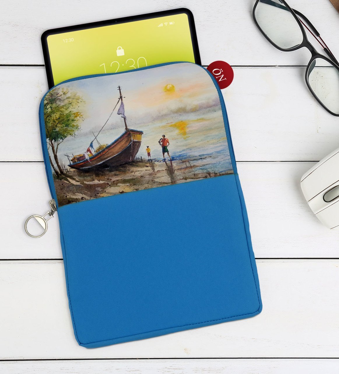 BK Gift Suluboya Tasarımlı Taşınabilir Koruyucu Tablet Kılıfı & Organizer Çanta - Mavi-2