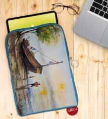 BK Gift Suluboya Tasarımlı Taşınabilir Koruyucu Tablet Kılıfı & Organizer Çanta - Mavi-2