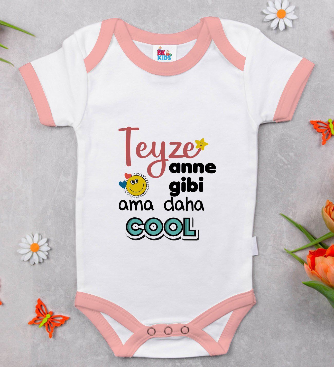 BK Kids Teyze Anne Gibi Tasarımlı Pembe Bebek Body Zıbın-1