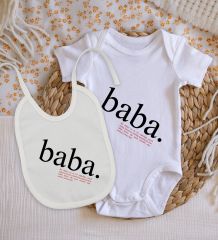 BK Kids Baba Anlamı Tasarımlı Bebek Body Zıbın ve Mama Önlüğü Hediye Seti - Model 1