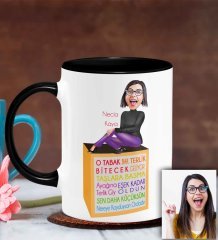 Kişiye Özel Anneler Günü Temalı Karikatürlü Siyah Kupa Bardak S5