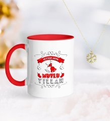 Kişiye Özel Yılbaşı Mutlu Yıllar Kırmızı Kupa ve Kar Tanesi Kolye-7