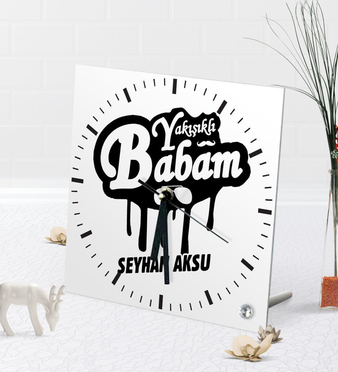 Kişiye Özel Yakışıklı Babam Masaüstü Kare Cam Saat-2