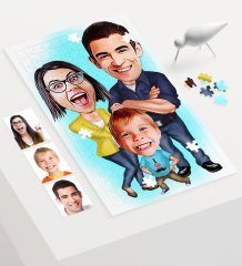 Kişiye Özel Aile Karikatür 240 Parça A3 Puzzle - 1