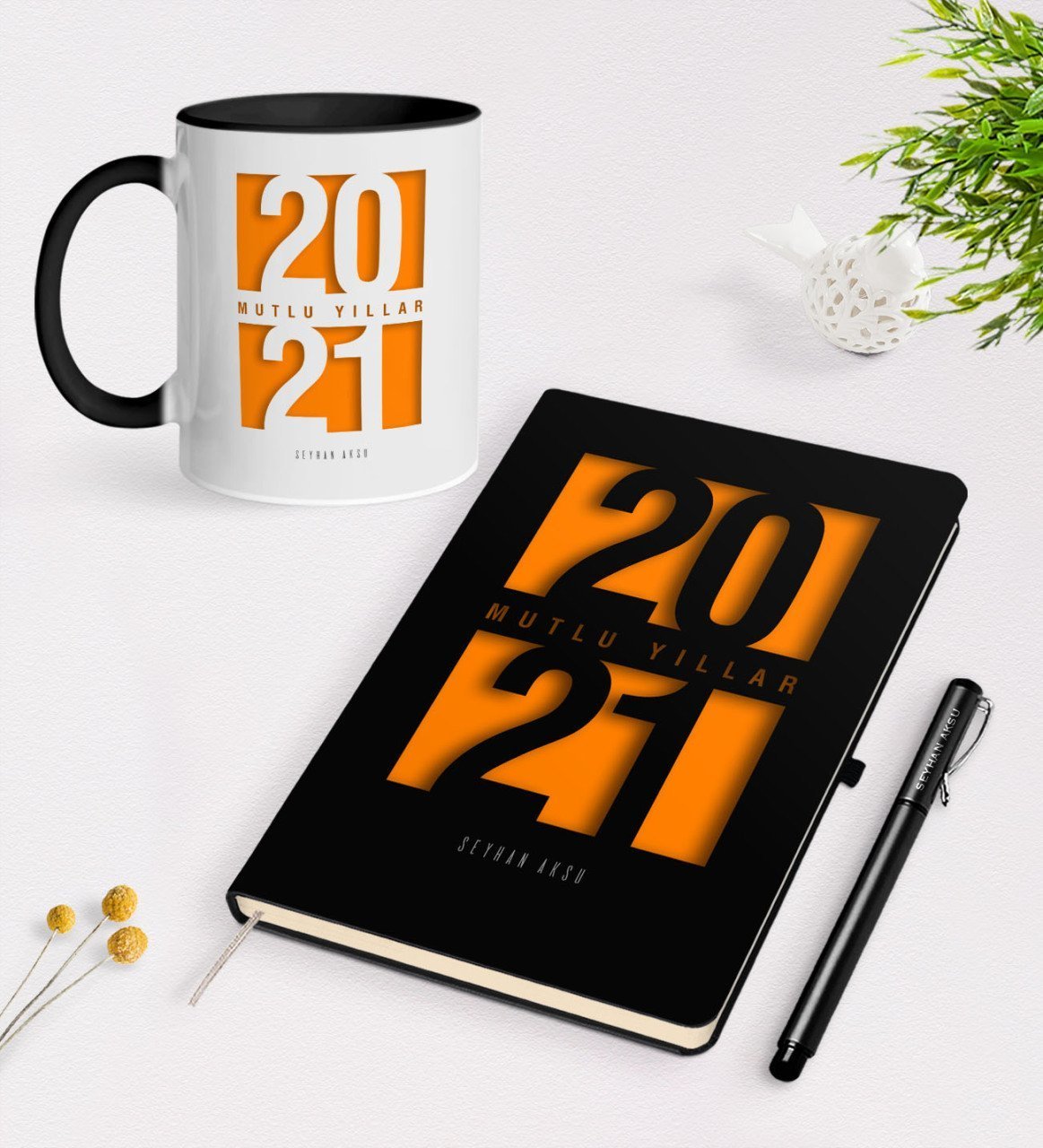 Kişiye Özel 2023 Mutlu Yıllar Siyah Defter Kalem ve Kupa Seti-7