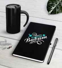Kişiye Özel Canım Babam Siyah Defter Kalem Termos Mug Seti-7