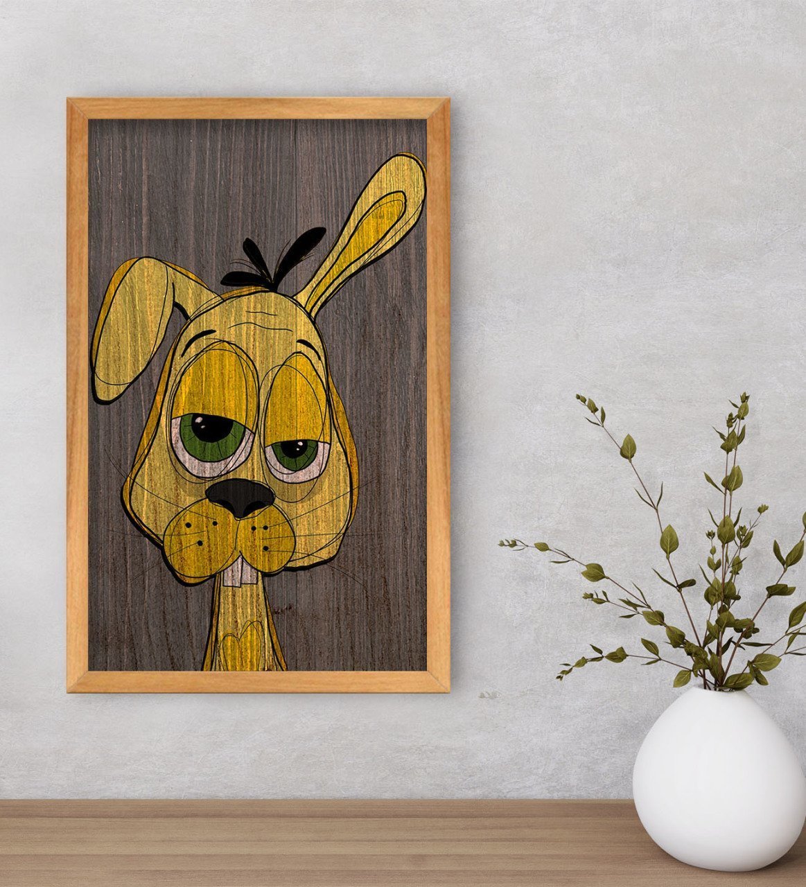 BK Home Drunker Rabbit - Yellow Dekoratif Retro Ahşap Tablo-1