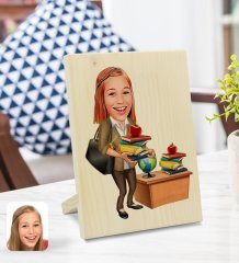 Kişiye Özel Kadın Öğretmen Karikatürlü Dekoratif Ahşap Çerçeve Model 4