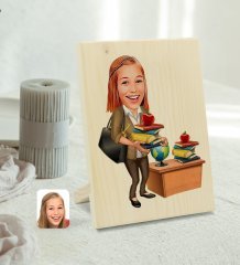 Kişiye Özel Kadın Öğretmen Karikatürlü Dekoratif Ahşap Çerçeve Model 4