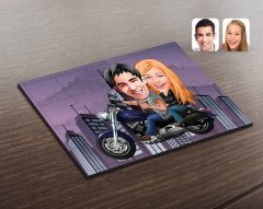 Kişiye Özel Motorcu Sevgililer Karikatürlü Ahşap Puzzle-1