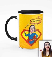 Kişiye Özel Anneler Günü Temalı Karikatürlü Siyah Kupa Bardak S3