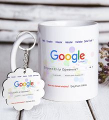 Kişiye Özel Google Dünyanın En İyi Öğretmeni Beyaz Kupa ve Anahtarlık Hediye Seti