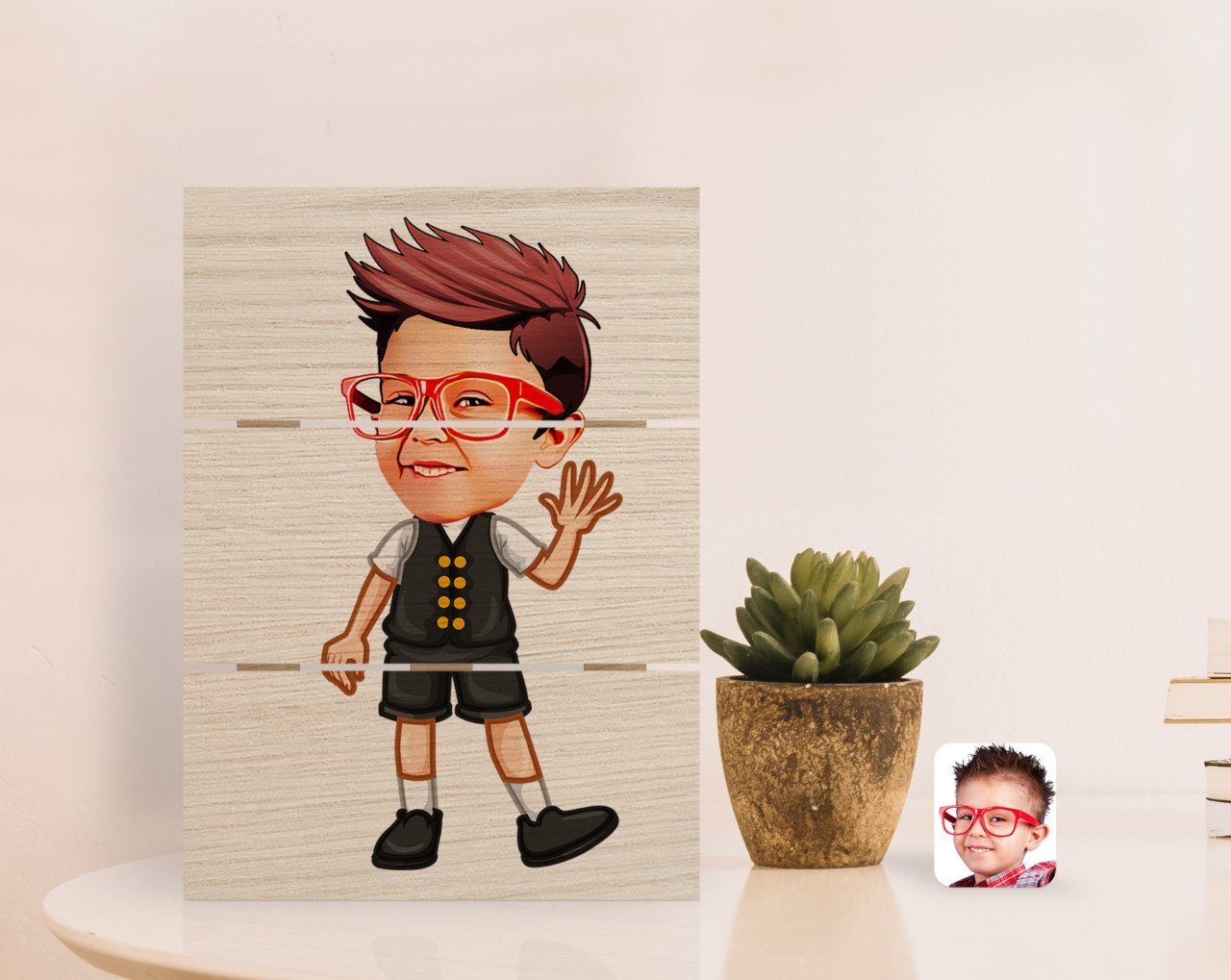 Kişiye Özel Erkek Çocuk Karikatürlü Otantik Masaüstü Ahşap Palet Çerçeve-2