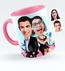 Kişiye Özel Sevgililer Karikatürlü Pembe Kupa Bardak - 6