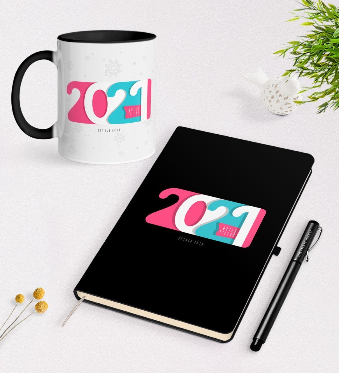 Kişiye Özel 2023 Mutlu Yıllar Siyah Defter Kalem ve Kupa Seti-6