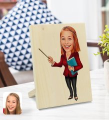 Kişiye Özel Kadın Öğretmen Karikatürlü Dekoratif Ahşap Çerçeve Model 3
