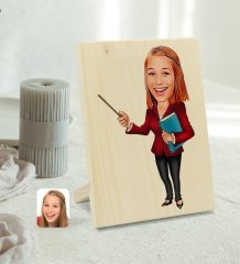 Kişiye Özel Kadın Öğretmen Karikatürlü Dekoratif Ahşap Çerçeve Model 3