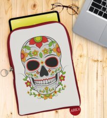 BK Gift Kurukafa Tasarımlı Taşınabilir Koruyucu Tablet Kılıfı & Organizer Çanta - Kırmızı-10