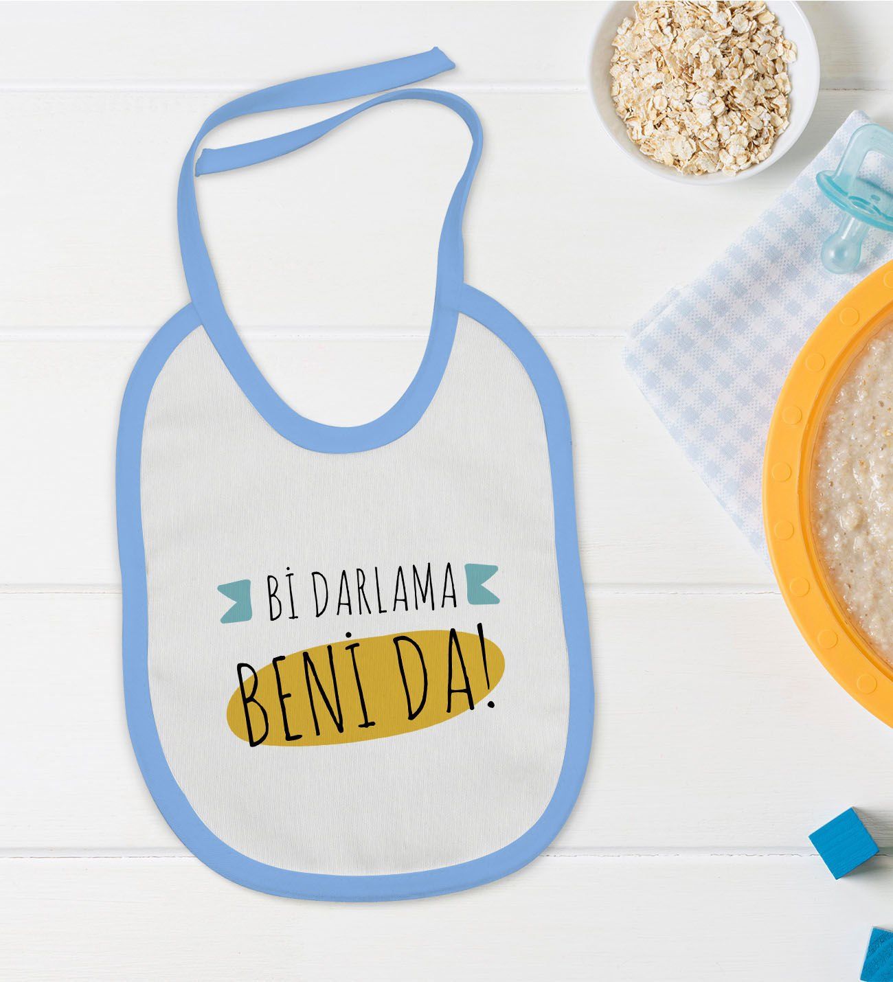 BK Kids Darlama Beni Tasarımlı Mavi Bebek Mama Önlüğü-1