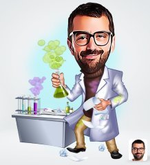 Kişiye Özel Erkek Kimya Öğretmeni Tasarımlı Dijital Karikatür-2