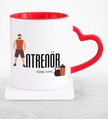 Kişiye Özel Mesleki Antrenör Kırmızı Kalpli Kupa Bardak - 2