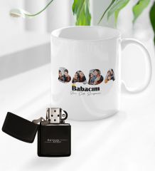 Bk Gift Kişiye Özel Fotoğraflı Babalar Günü Tasarımlı Kupa Bardak ve Benzinli Çakmak Seti-1, Babaya Hediye , Babalar Günü Hediyesi