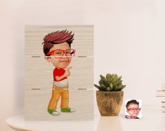Kişiye Özel Erkek Çocuk Karikatürlü Otantik Masaüstü Ahşap Palet Çerçeve-1