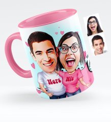 Kişiye Özel Sevgililer Karikatürlü Pembe Kupa Bardak - 5