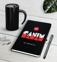 Kişiye Özel Canım Babam Siyah Defter Kalem Termos Mug Seti-5