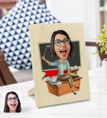 Kişiye Özel Kadın Öğretmen Karikatürlü Dekoratif Ahşap Çerçeve Model 2