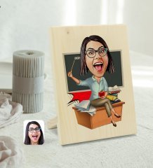 Kişiye Özel Kadın Öğretmen Karikatürlü Dekoratif Ahşap Çerçeve Model 2