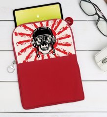 BK Gift Kurukafa Tasarımlı Taşınabilir Koruyucu Tablet Kılıfı & Organizer Çanta - Kırmızı-9