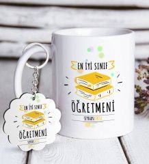 Kişiye Özel En İyi Sınıf Öğretmeni Beyaz Kupa ve Anahtarlık Hediye Seti-6