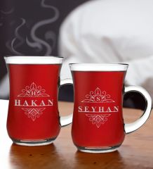 BK Gift Kişiye Özel İsimli İkili Keyif Kulplu Çay Bardağı Seti-5, Arkadaşa, Sevgiliye Hediye, Ev Hediyesi, Doğum Günü Hediyesi