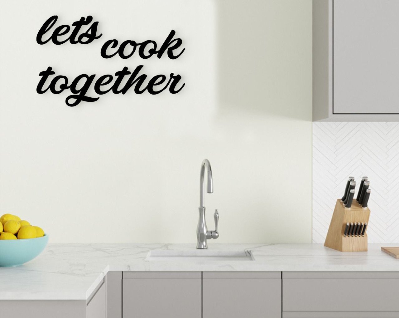BK Home Let's Cook Together Ahşap Duvar Yazısı